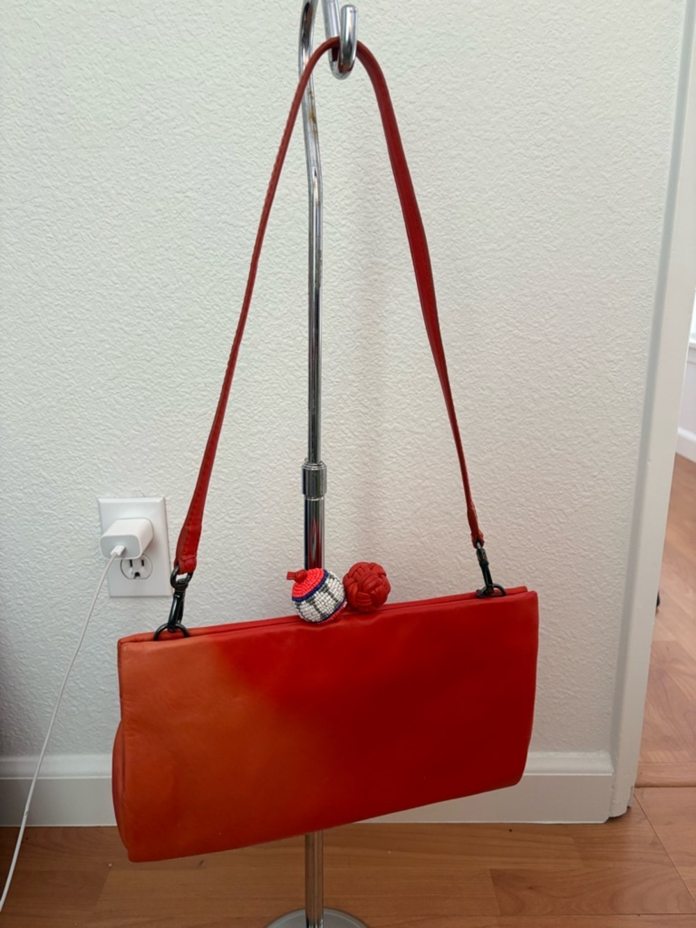 Maliparmi Red Leather Shoulder Bag with Knotted Accent
